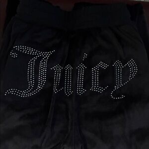 Juicy Couture Black Velour Sleep Pants with Rhinestone Studded Logo
